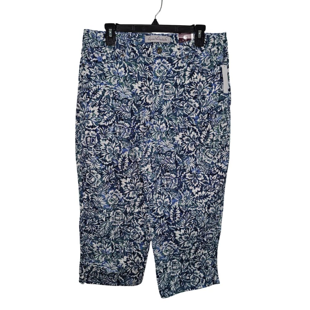 NEW Gloria Vanderbilt Blue and White Print Amanda Capri Size 14 - Picture 2 of 9